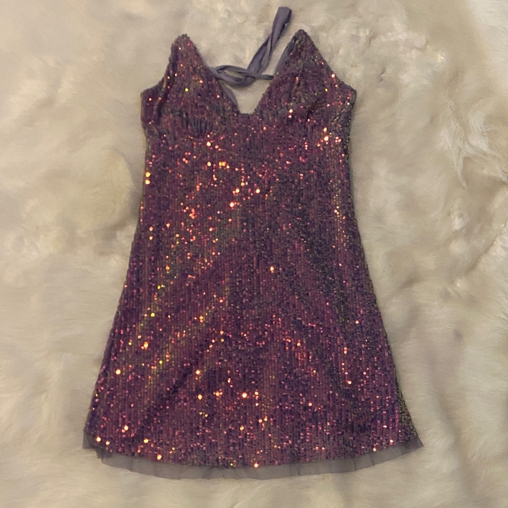 Free People Purple Sequin Halter Mini Dress